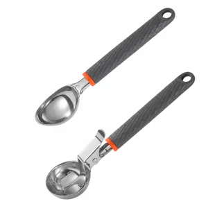 Edelstahl Eisportionierer Set, Melonenausstecher und Eiskugelzange mit rutschfestem Griff.