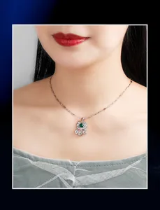 Collana con ciondolo ruyi in argento sterling S925 giada agata stile retro dettaglio