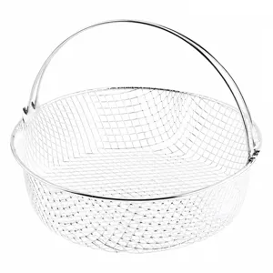 Stainless steel air fryer wire mesh basket with handle round kitchen food strainer tool