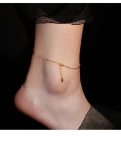 S925 sterling silver snake chain anklet with delicate shimmering beads for women foot jewelry.