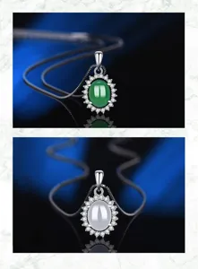Collana girasole in argento S925 agata calcedonio pendente pietra ovale vintage donna