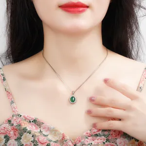 Ciondolo Solo Senza Catena In Argento Sterling 925 Vintage Girasole Retro Ovale Calcedonio Agata Strass Ciondolo Per Donna