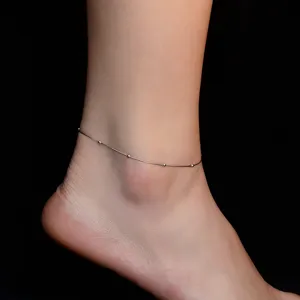 S925 sterling silver snake bone anklet with beaded details, elegant foot jewelry main view.