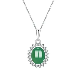 Collana con Pendente Girasole Agata Verde in Argento S925 Vintage Elegante Main