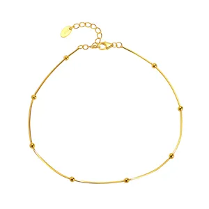 S925 sterling silver snake bone chain anklet with sparkling beads, minimalist foot jewelry.