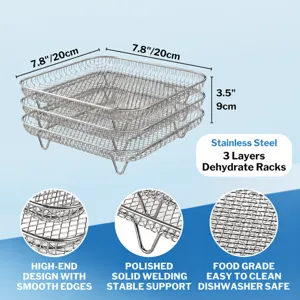 304 Stainless Steel Air Fryer Rack Multi-Layer Dehydrator Accessories Square Round Grilling Mesh Baking Kitchen Tool
