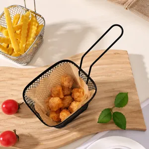 Black wire mesh fry basket with handle for french fries and fried chicken snacks in restaurants