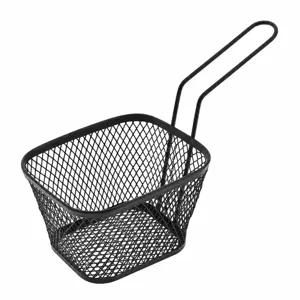 Black metal wire fry basket for french fries, chicken wings and delicious snacks.
