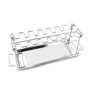 Soporte Plegable de Acero Inoxidable para Muslos de Pollo BBQ con Bandeja de Goteo