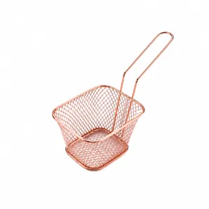 Stainless steel mini french fry basket rose gold wire mesh food strainer chip holder.