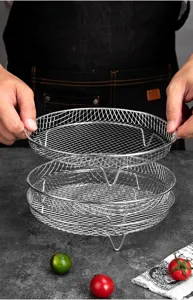 rejilla de acero inoxidable para freidora de aire de tres capas cesta deshidratadora