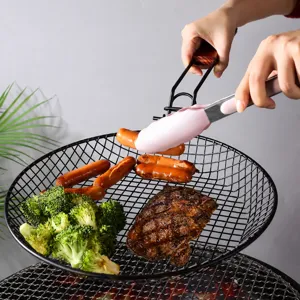 Edelstahl Klappbar BBQ Grill Korb Runde Drahtnetz für Outdoor Kochen Fleisch und Gemüse.