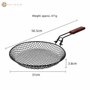 Edelstahl Faltbar Grillkorb mit Holzgriff fuer Outdoor Camping Barbecue Kochen und Braten.