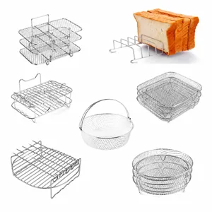 Grille de Friteuse à Air en Acier Inoxydable Support Déshydrateur Multicouche Support à Pain Accessoires de Cuisine