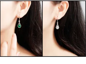 Elegante S925 Sterling Silber lange grüne und weiße Chalcedon Tropfen Ohrringe für Damen.
