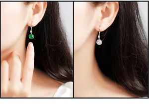 S925 Sterling Silber Achat Chalcedon Ohrringe Detail, elegante Jade Ohrhänger für Damen.