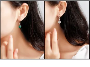 S925 Silber grüne weiße Achat Chalcedon Ohrringe elegante antike Stil Ohrhänger für Damen