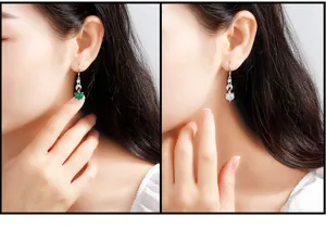 S925 Sterling Silber Lange Jade Achat Ohrringe Elegante Damen Retro Chinesische Stil Ohrhänger