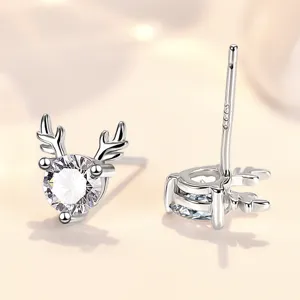 Bellissimi orecchini a lobo con corna di cervo in argento sterling 925 per donna.