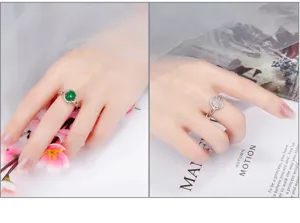 S925 Sterling Silber Gruen Weiss Achat Ring Damen Offene Einstellbare Edelstein Schmuck