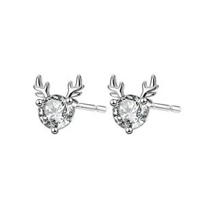 Orecchini a lobo corna di cervo in argento 925 stile bosco dolce da donna zircone
