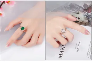 Detailaufnahme des S925 Silber Achat Jade Rings, elegantes offenes Design für Frauen.