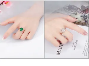 S925 Silber Inkrustiert Achat Chalzedon Ring Detailansicht, elegantes Retro-Design.