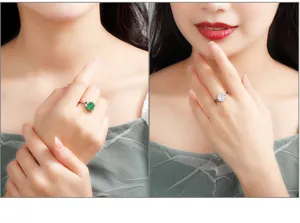 Detail aus Sterlingsilber Jade Chalcedon Ring, eleganter Retro offener Fingerschmuck.