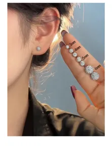 S999 reines Silber glitzernde Kristall Ohrringe Set in verschiedenen Größen von 3mm bis 6mm