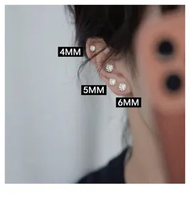 Echtsilber glitzernde Kristall Kugel Ohrstecker in 4mm 5mm 6mm Größen für Damen.