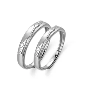 S925 sterling silver deer antler couple rings set, minimalist forest style matching rings front view.