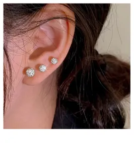 S999 Silber glitzernde Strass Kugel Ohrstecker mit schickem schwebenden transparenten Faden Design.