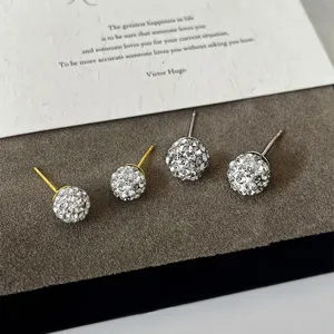 Luxus Glänzende Strass Kugel Ohrstecker 925 Sterling Silber Stift Für Damen Funkelnde Geometrische Ohrringe Schmuck
