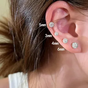 S999 Sterlingsilber glitzernde Kugel Ohrstecker mehrgroesse minimalistischer Modeschmuck