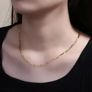 Collana con catena Figaro in argento sterling S925, catena minimalista hip hop per uomo e donna.