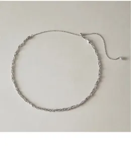 Detail view of the S925 sterling silver sparkle bead adjustable necklace chain close-up.