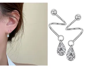 Elegante S925 Silber S-förmige Spiral Ohrringe mit Zirkon Tropfen Anhängern für Damen.
