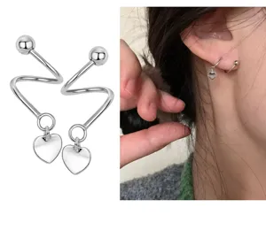 S925 Silber S-foermige spiralförmige Herz Ohrringe, elegante Ohrhänger für Damen im Alltag.