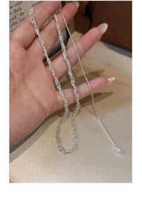 S925 sterling silver Italian flash bead woven necklace long tassel choker clavicle chain