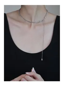 S925 sterling silver Italian sparkling bead braided necklace with long tassel design choker.