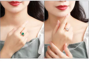 Nahaufnahme Detail des Retro S925 Silber Achat offener Ring elegant an der Hand getragen.