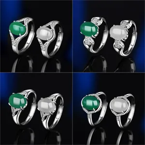 S925 Sterlingsilber Achat Chalzedon Offener Ring Für Damen Vintage Luxuriös Geometrisch Eingelegt Strass Verstellbar Fingerring Schmuck Geschenk