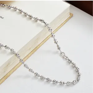 S925 Silber facettierte Perlen Kuerbis Halskette fuer Damen und Herren, elegante Vintage Kette.