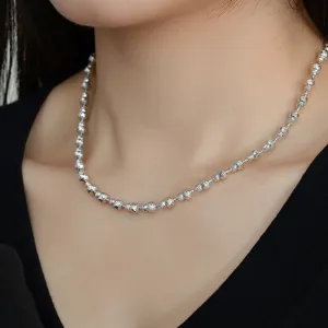 S925 Sterling Silber Facettierte Perlen Halskette Damen Herren Unisex Vintage Schmuck