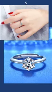 S925 Sterlingsilber Moissanit Ring, klassisches sechs Krappen Solitär Design, offener Ring.