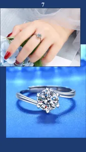 Nahaufnahme des S925 Sterlingsilber Moissanit Rings mit gedrehtem Band und sechs Krappen.