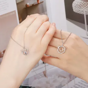 S925 Sterling Silver Deer Antler Necklace Couple Jewelry Set Forest Style Gift Main View