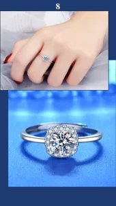 S925 Silber Moissanit Ring Damen Verstellbar Glitzernd Zirkon Ehering Modeschmuck