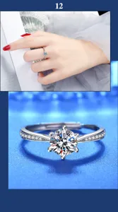 S925 Silber Moissanit Ring, klassisches sechs-Krappen Design mit Steinen, verstellbar.