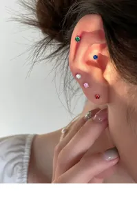 S925 Sterling Silber Bunte Zirkon Vierkrappen Ohrstecker Damen Ohrschmuck Piercing Set